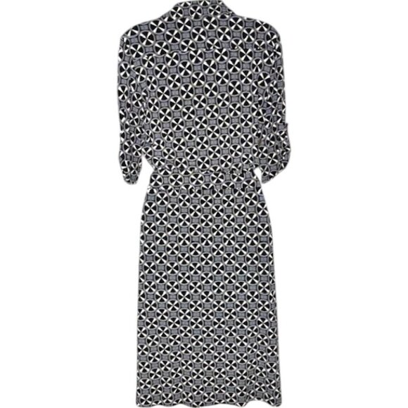 Jane Lamerton (Australia) True Wrap Dress w/Collar Geo Print - Black/Ivory - 12 - Picture 5 of 11